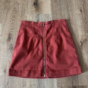Free People Denim Zip Front Mini Skirt Red Size UK 8 US 27